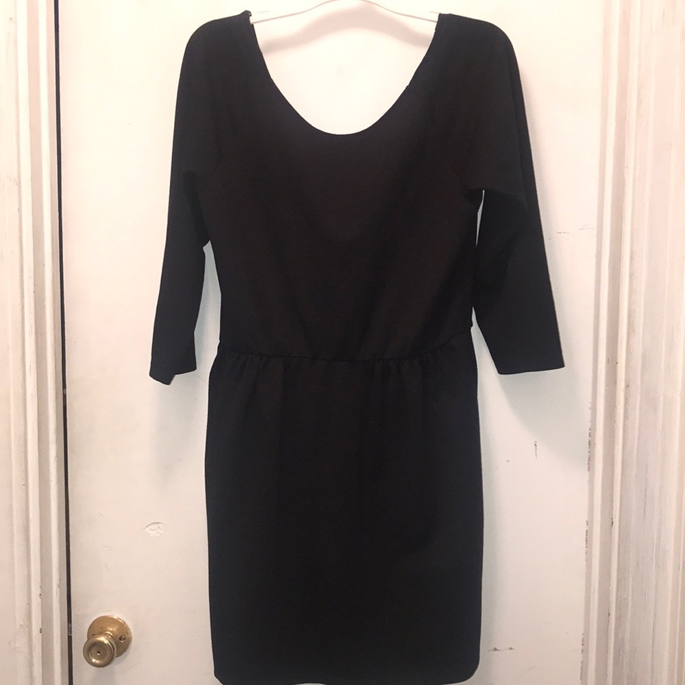 Above the knee 3/4 length sleeve black dress